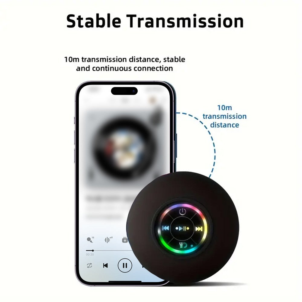 Alto-falante Bluetooth Sem Fio Impermeável para Banheiro com LED Colorido, Grande Ventosa, Mini Alto-falante Portátil para Exterior