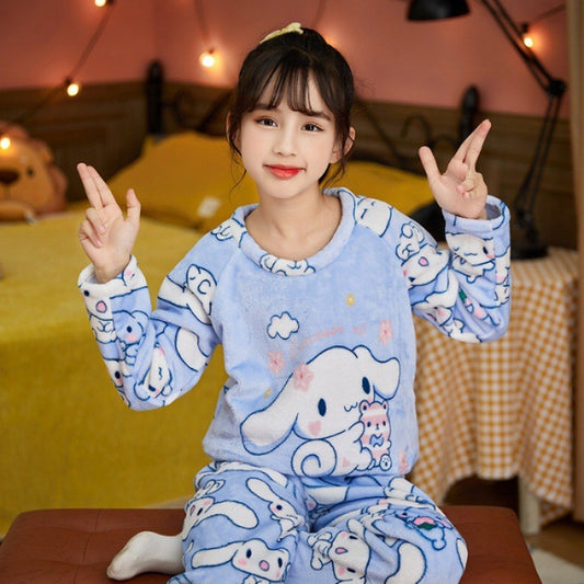 Sanrio Kuromi Winter Children's Pajamas Fleece Thickened Boys And Girls Baby Home Wear Comfortable Sleep Suit for Kids