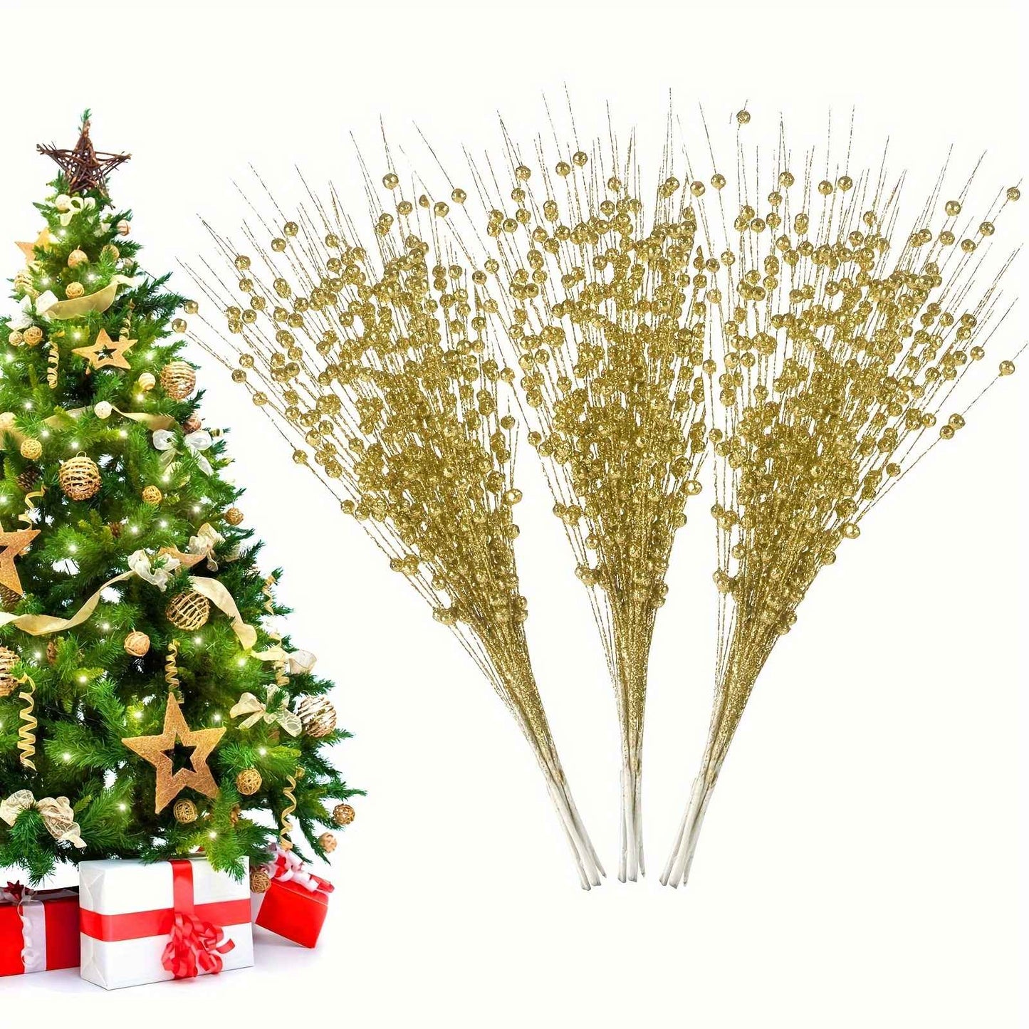 6pcs Christmas Decoration Pistachio Wedding Gift Gold Powder Berries Christmas Tree Handmade DIY Sequin Gold Powder Ball Bunch