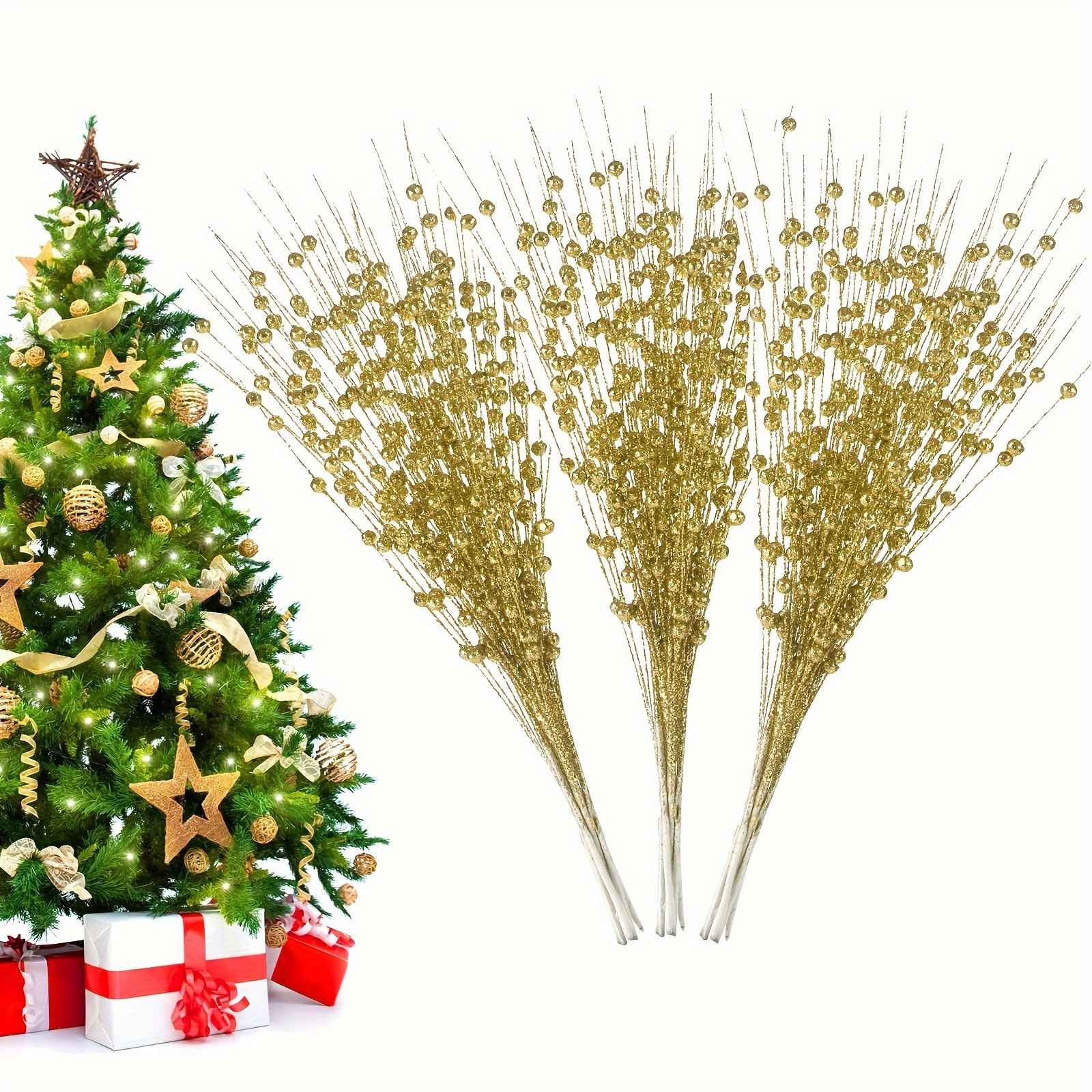 6pcs Christmas Decoration Pistachio Wedding Gift Gold Powder Berries Christmas Tree Handmade DIY Sequin Gold Powder Ball Bunch