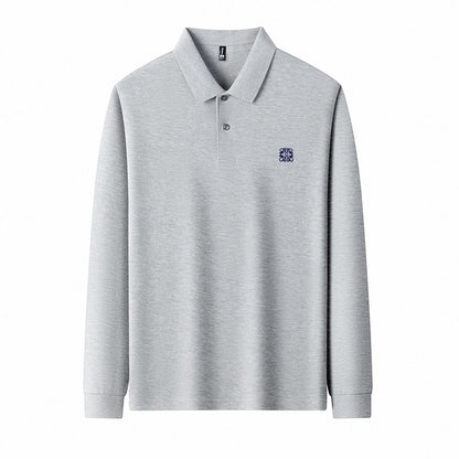 100% pure cotton spring and autumn fashionable men's collar striped long sleeved polo shirt brand embossed casual T-shirt