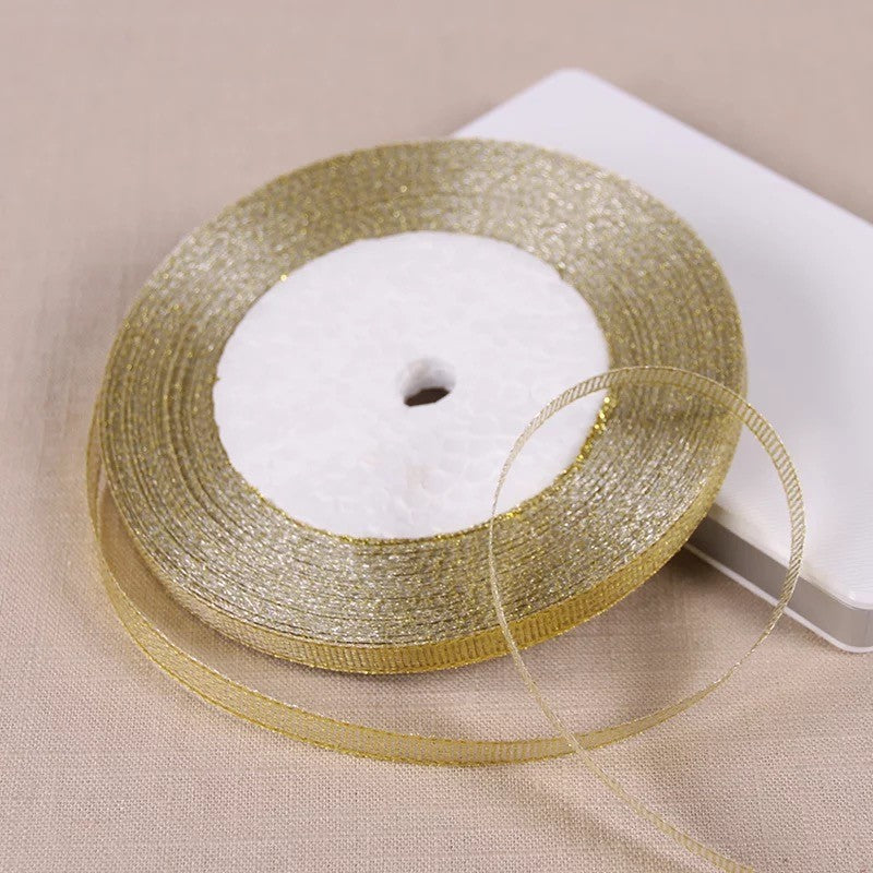 25 Yards 6mm/1cm/1.2cm Silver/Gold Silk Satin Ribbon Party Home Wedding Decoration Gift Wrapping Christmas New Year DIY Tools