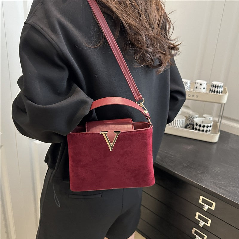 Fashionable Mini Suede Women's Bag, Faux Suede Tote Bag, Hardware Lock Buckle Decoration Handbag Purse Shoulder Cross Body Bags