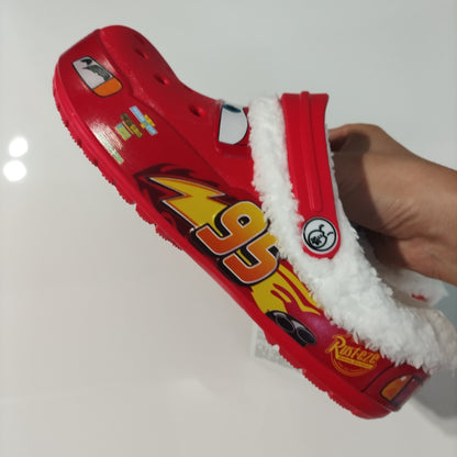 Pixar Relâmpago McQueen Desenho Animado Impermeável Adicionar Pelúcia Chinelos de Buraco Sandálias Ao Ar Livre Sandálias Casuais Inverno Quente Presente