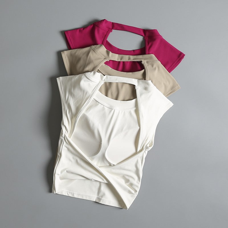 Yoga Suit Sports Top Women with Chest Pad Sexy Short-sleeved T-shirt Running Beauty Back Pilates Training Fitness Clothes Summer