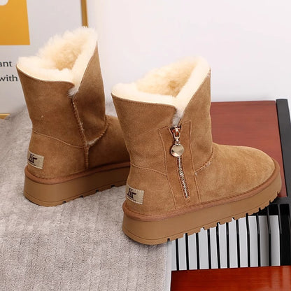 2024 Winter Women Short Plush Warm Snow Boots Casual Shoes New Suede Fur Chelsea Ankle Boots Flats Platform Ladies Shoes Botas