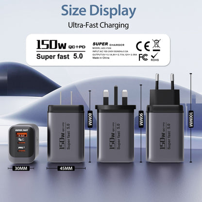 150W Fast Charging 3 Ports Mobile Phone Charger QC3.0 USB Type C Chargers Dual PD USB Wall Adapter EU/US Plug for iPhone Samsung