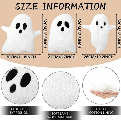 Plush Ghost Throw Pillow Halloween Decor Soft and Cuddly Ghost Shaped Cushion Ideal for Living Room Bedroom or Sofa Decoration
