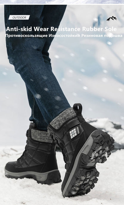 New Warm Plush Men's Snow Boots Lace Up High Top Men's Boots Waterproof Winter Ankle Boots Outdoor Anti-Slip Men Hiking Boots