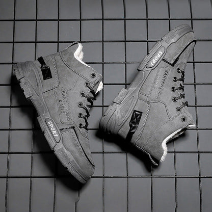 Winter Snow Boots Men'S Outdoor Hiking Velvet Thick Thermal Cotton High Top Casual Trend High Help Work Boots Mechanic Stuff