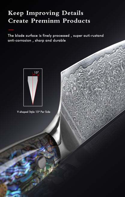 Faca de Cozinha TURWHO Japonesa de Aço Damasco de 67 Camadas com Cabo de Abalone Afiada Faca Santoku para Pão Bife Faca de Chef Ferramentas de Corte para Cozinha