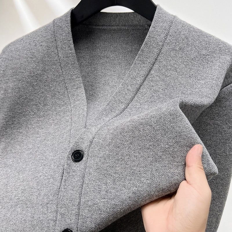 Designer Quality Men's V-Neck Knit Cardigan Autumn Winter New Solid Color Double Pocket Sweater Coat Casual Commute Menswear Top