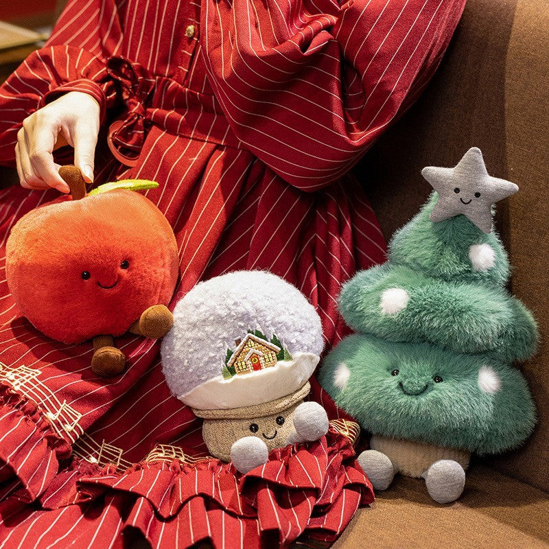 Cute Christmas Series Plush Toy Stuffed Soft Christmas Tree,Snow Globe, Apple Soft Doll Kids Christmas Gift Home Decoration