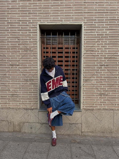 Trendy Streetwear Harajuku Hip-hop Oversized Double Zipper Cardigan Men Y2K Punk Casual Autumn Winter Warm Loose Sweater Women