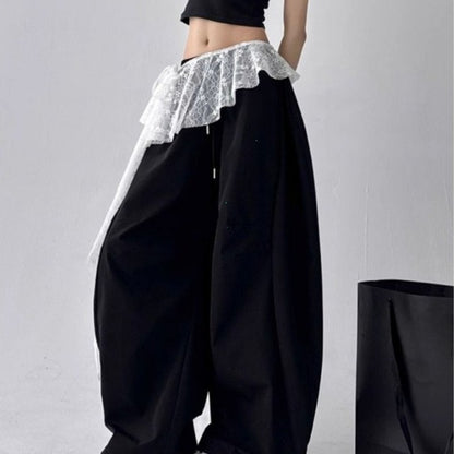 Jeans Pants Decor Embroidered Flower Lace Mini Skirt Irregular See Through Ruched Skirts High Waist Harajuku Pleated Skirts