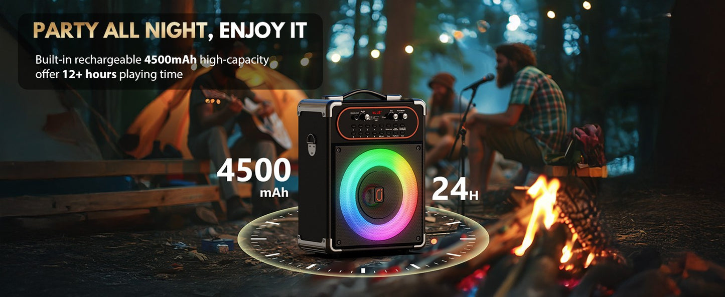 S68 Karaokê com 2 Microfones, Caixa de Som Portátil Karaokê Bluetooth 5.3, Ajuste de Eco, Suporta TV via Conexão Auxiliar