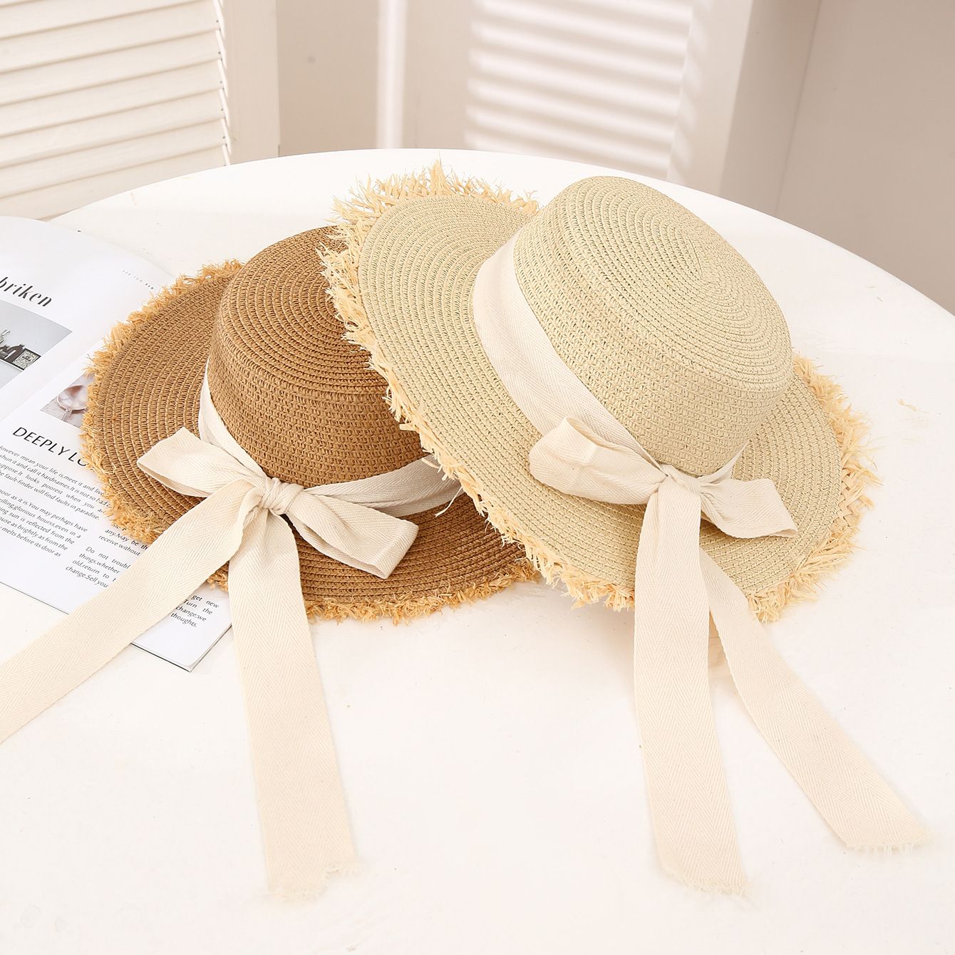 Summer Sun Protection Straw Hat Parent-Child Mother Daughter Outdoor Wide Brim Lace Woven Beach Sun Hat for Adult and Baby