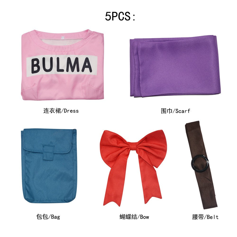 Anime Bulma Cosplay Costume Pink Dress Uniform Kawaii Girls Full Set Outfits Halloween Carnival Masquerade Party