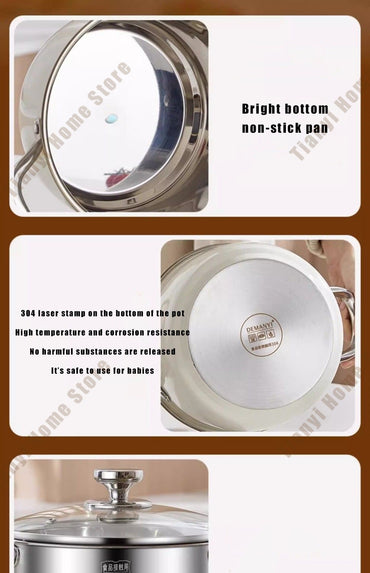 304 Stainless Steel Soup Pot Non-stick Frying Pan with lid Home Hot Pot Induction Cooker Gas Stove wok Food Supplement Milk Pot