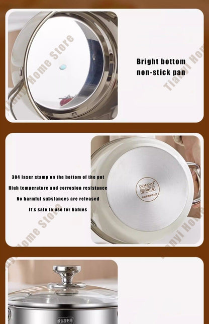 304 Stainless Steel Soup Pot Non-stick Frying Pan with lid Home Hot Pot Induction Cooker Gas Stove wok Food Supplement Milk Pot