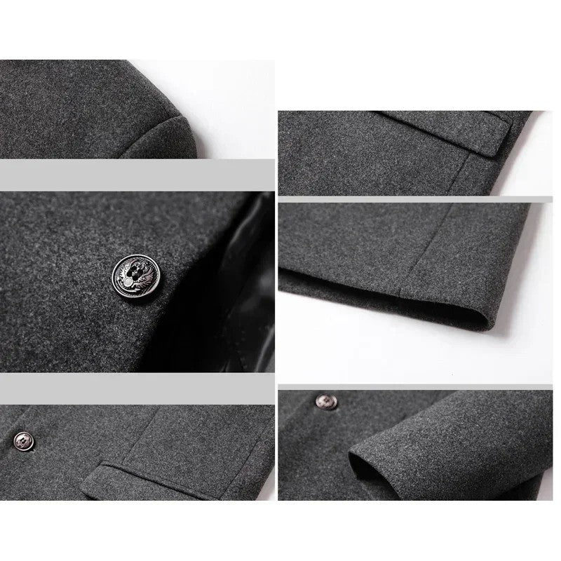 BROWON Brand Business Casual Trench Coat Men Chinese Style Solid Color Winter Coat Men 2025 Autumn and Winter Wool Coat for Men