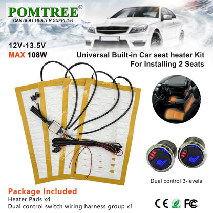Conjunto Universal de Aquecedores de Assento de Carro Embutidos para 2 Assentos com Fio de Liga 12V Almofada de Aquecimento Rápido e Sistema de Interruptor de Controle Duplo de 3 Níveis