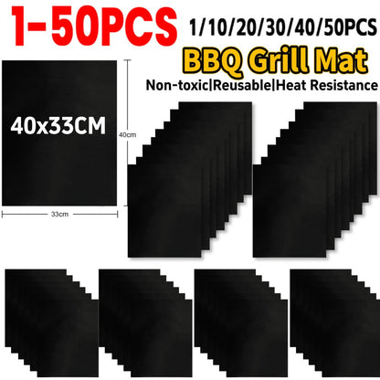 1-50pcs Non-stick BBQ Accessories Grill Mat Barbecue Outdoor Baking Pad Reusable BBQ Cooking Grilling Sheet for Party Grill Mat