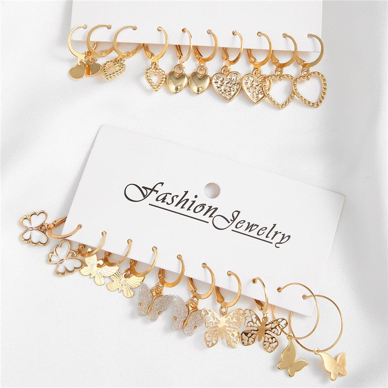 Brincos Grandes de Coração Dourado e Prateado YOBEST para Mulheres, Conjunto de Brincos Borboleta Pendurados, Presentes de Joias Femininas, Nova Moda, 2025