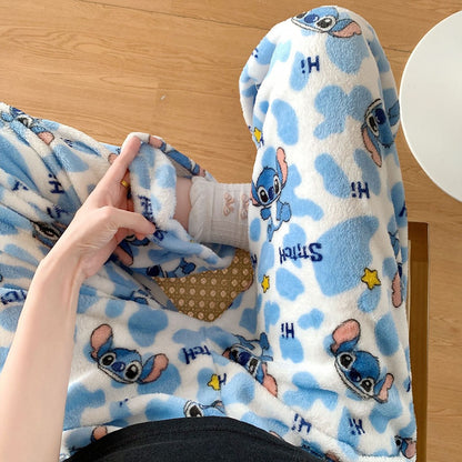 Anime Stitch Plush Pajama Pants Sanrio Kawaii Hello Kitty Cute Women Winter Warm Student Sleeping Pants Loose Casual Home Pants