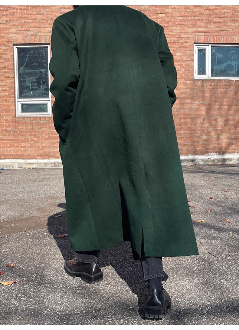 Mauroicardi Autumn Winter Long Warm Oversized Soft Dark Green Black Woolen Coat Men Loose Casual Korean Wool Blends Overcoat