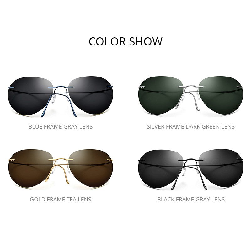 FONEX Titanium Rimless Sunglasses Men Ultralight Frameless Austria Pilot Aviador Polarized Sun Glasses for Women Shades 85695