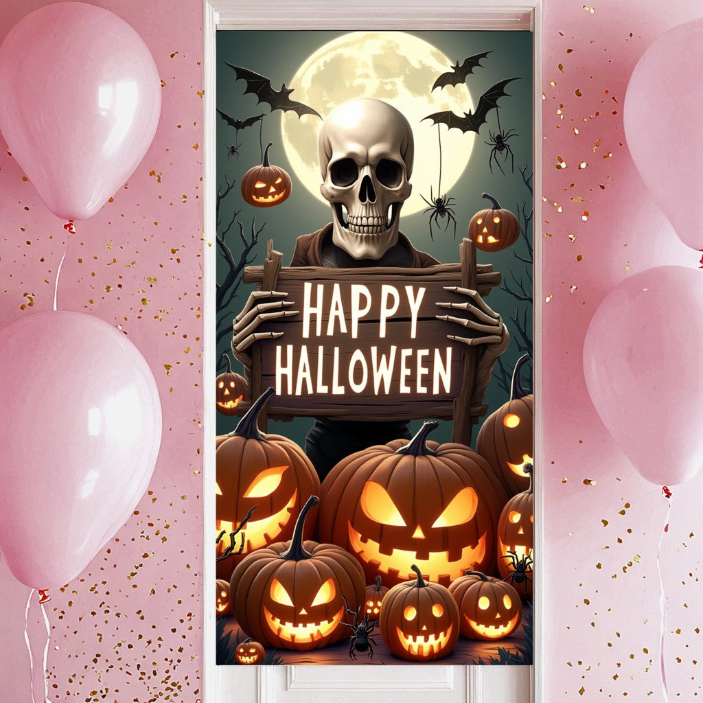 Happy Halloween Celebration Party Decoration Horror Skeleton Spooky Banner For Haunted House Door Cover Home Halloween Lining