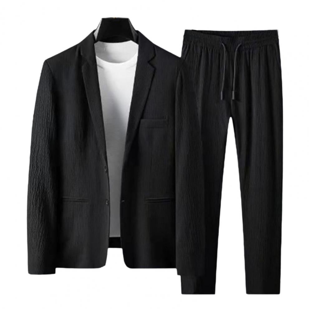Men Two piece Suit Striped Pleated Men Pants Set Pleated Drawstring Loose Lapel Pockets Thin Formal Business Men Set