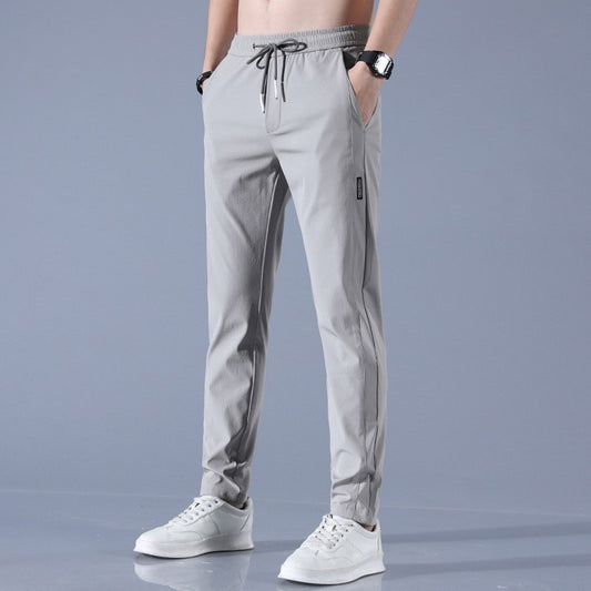 Ice Silk Men's Pants 2025 Summer New Black Gray Thin Business Casual Pants Outdoor Elastic Breathable Straight Leg Sweatpants