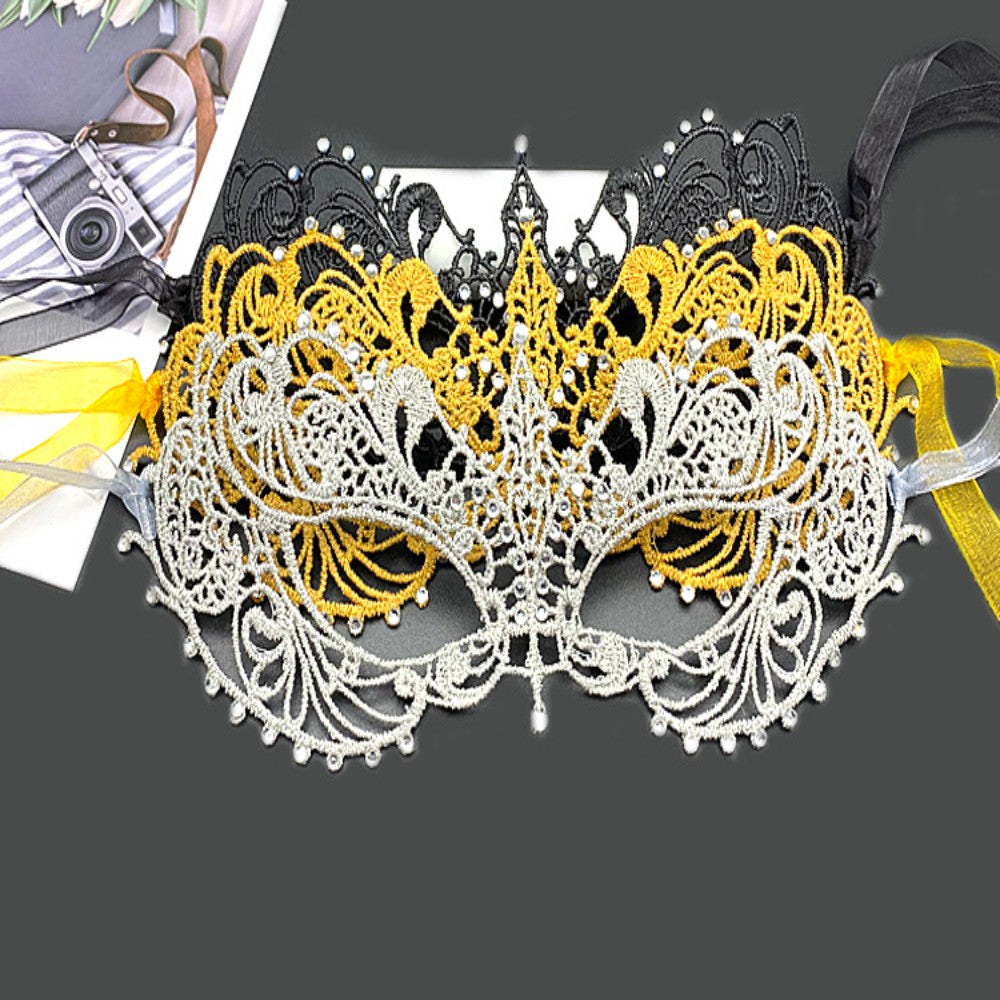 Makeup Ball Hollow Lace Face Mask With Ribbon Princess Masquerad Cosplay Prom Props Costume Female Sexy Diamonds Eye Mask