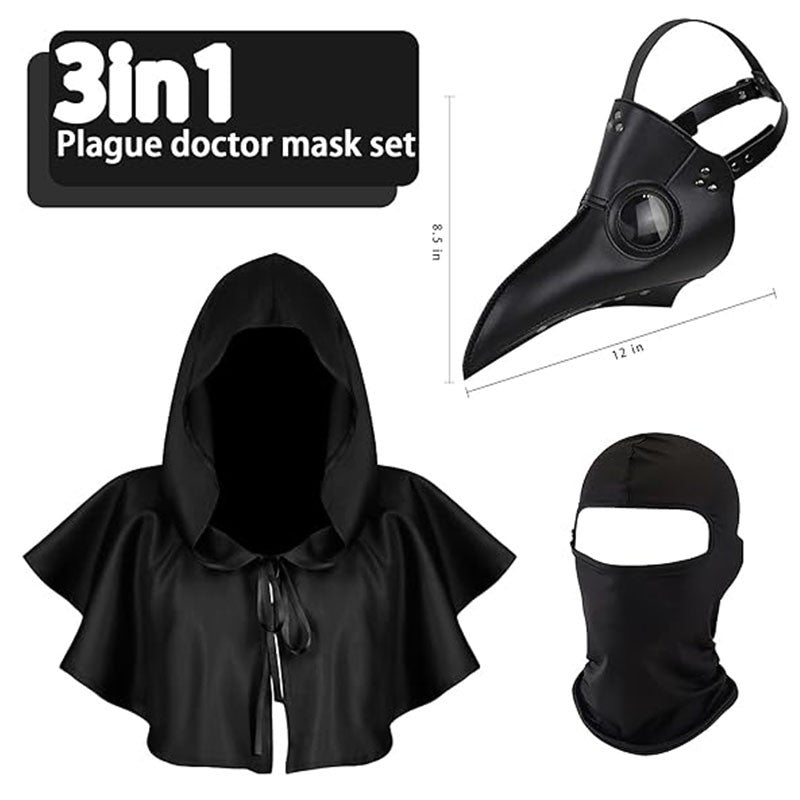 Man Halloween Plague Doctor Mask and Shawl Long Nose Beak Leather Masks For Adult Reaper Cloak Black Hat Cosplay Costume Props