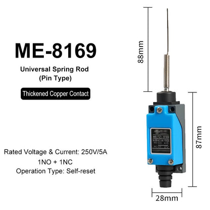 ME-8108 ME-8104 ME-8107 ME-8111 ME-8112 ME-8166-8169 Limit Switch Rotary Adjustable Roller Lever Arm Travel Switch AC250V NO NC