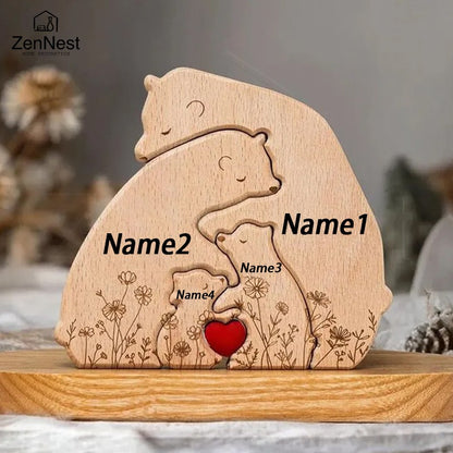 Quebra-cabeças de Madeira Artísticos, Quebra-cabeças Personalizados com Nomes da Família Ursinho, Presentes de Ação de Graças e Natal, Decorações de Mesa para Casa