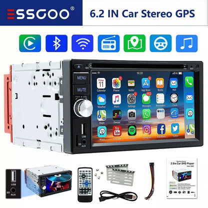 ESSGOO Universal Double 2 Din 6.2" Car Stereo Radio CD DVD Multimedia Video MP5 Player Wireless Carplay & Android Auto USB BT