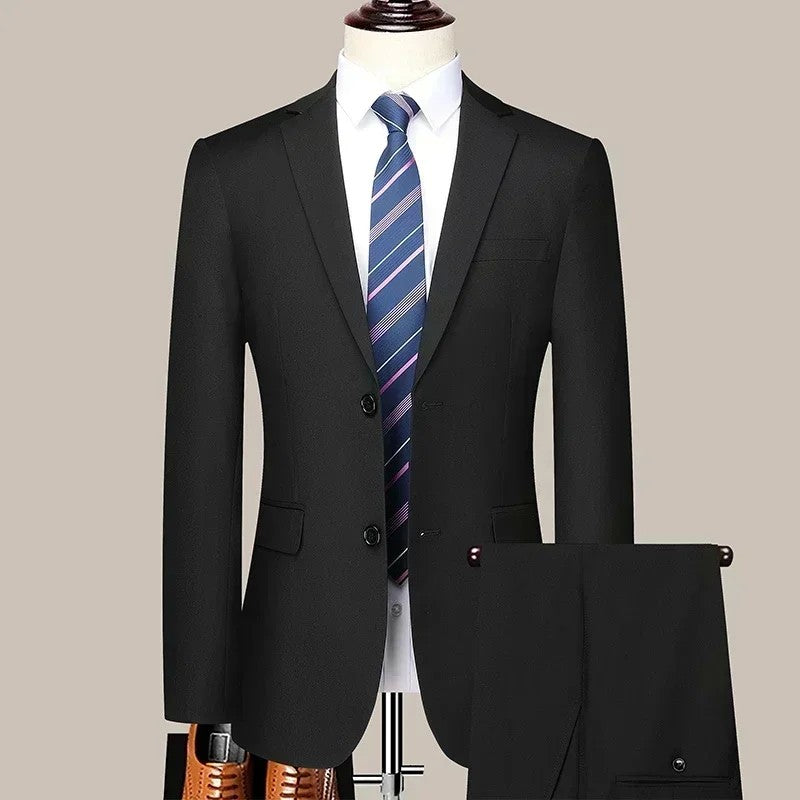 S-8XL New  (Blazer+ Pants) Men's Fashion Business Gentleman Trend Slim-fit Casual Wedding Travel Plus-size Solid Color Suit
