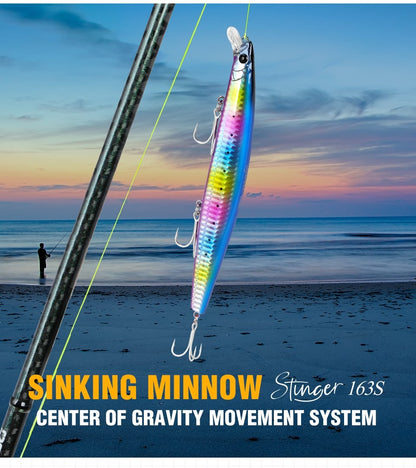 TSURIKNOYA STINGER 163S Isca Artificial Minnow de Fundo para Água Salgada com Lançamento Ultra Longo 163mm 34.2g Iscas Rígidas para Robalo