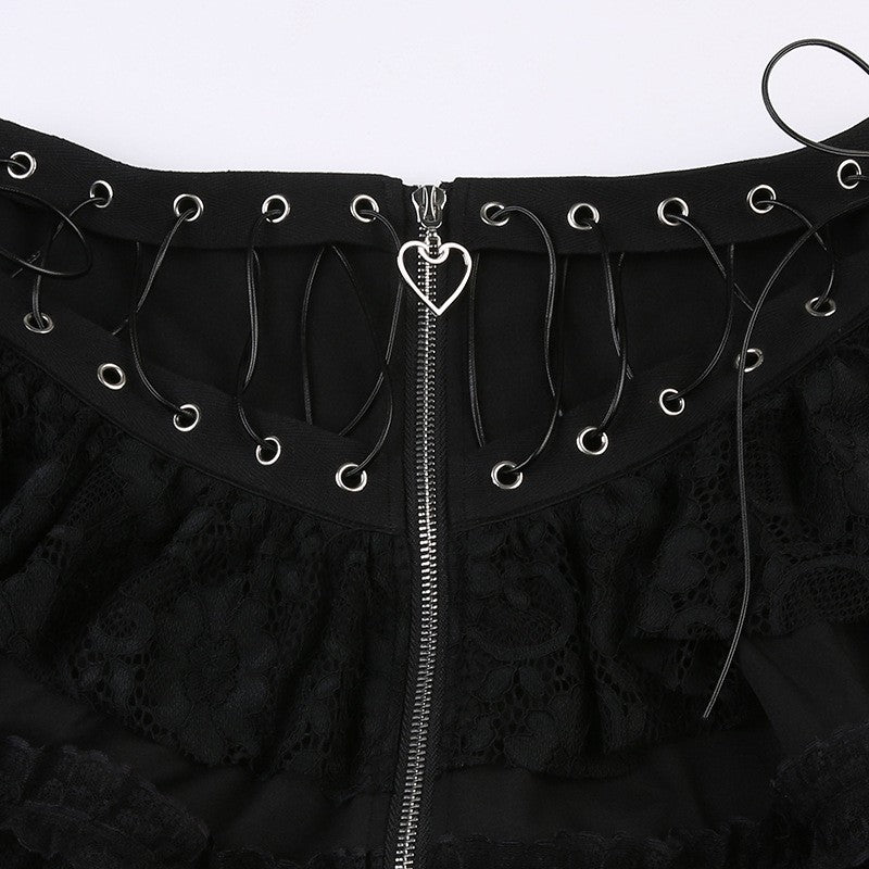 Zipper Front Women's Punk Vintage High Wasit Skirt Japanese Style Kawaii Black Harajuku Gothic Skater Cosplay Mini Skirts