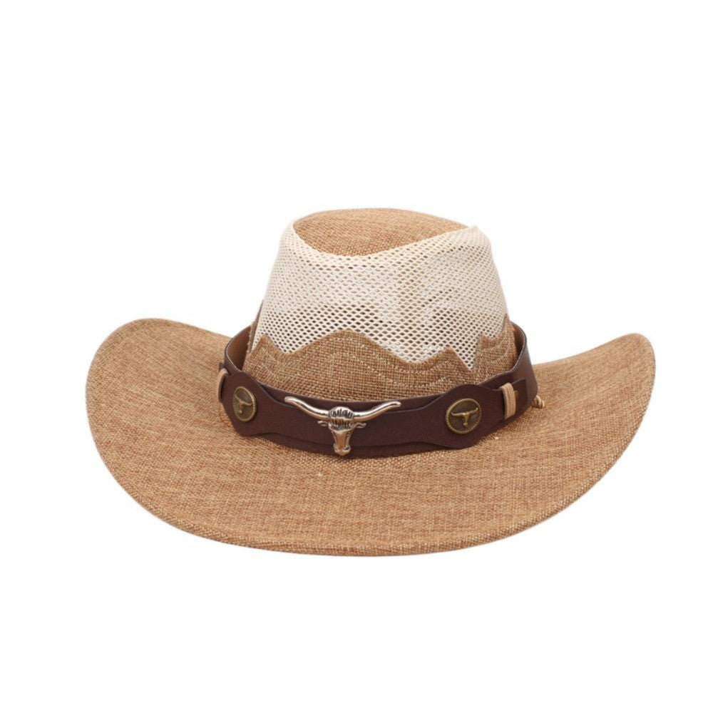 Wide Brim Western Cowboy Hats Ethnic Style Visor Cap Sunscreen Bucket Hat Mesh Knight Hat Sun Protection Fisherman Cap Travel