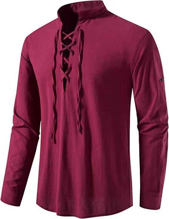 JIAYAN 2025 Men's Renaissance Shirt Pirate Medieval Viking top Cotton Linen Shirts Men Long Sleeved Halloween Costume