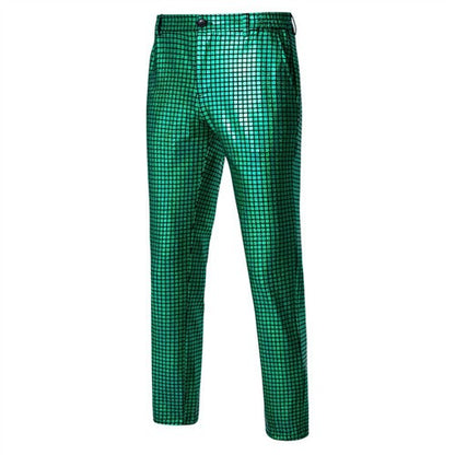 Novas Calças Masculinas Luxuosas de Terno Xadrez com Lantejoulas Moda Masculina Festa de Dança Bar KTV Casual Calças Pequenas Elásticas
