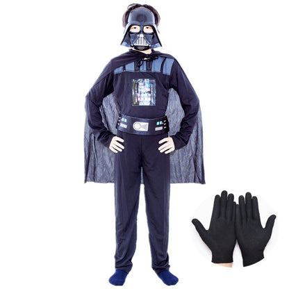 Boys Classic Movie Mask Costume Printed Cartoon Darth Vader Cape Armor Onesie Halloween Kids Fantasy Cosplay Costume