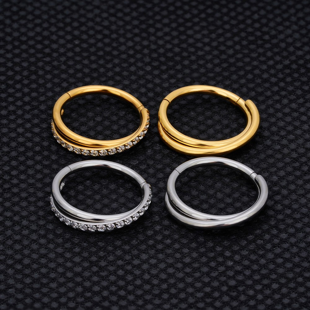 G23 Titânio Anel de Nariz Clicker Orelha Cartilagem Tragus Hélix Daith Brincos Redondos Argolas Zircônia Cúbica 16G Segmento Articulado Joia de Piercing Corporal