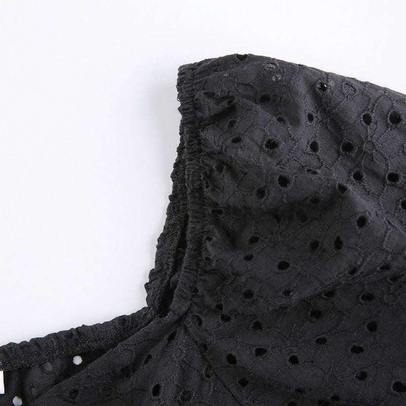 V Neck Ruffles Pleated Dress Women Puff Sleeve Chic Black Summer Dress 2025 Part