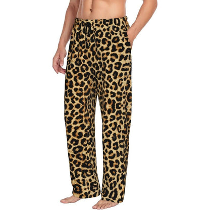 Custom Leopard Print Pajama Pants Men's Animal Skin Sleepwear Lounge Sleep Bottoms Stretch with Pockets