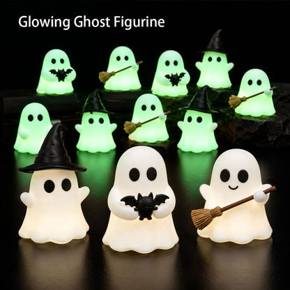 Halloween Luminous Mini Ghost Statue Soft  Glow In Dark Ornament Cute Spooky Table Decor for Baking Topper Handcraft Holiday